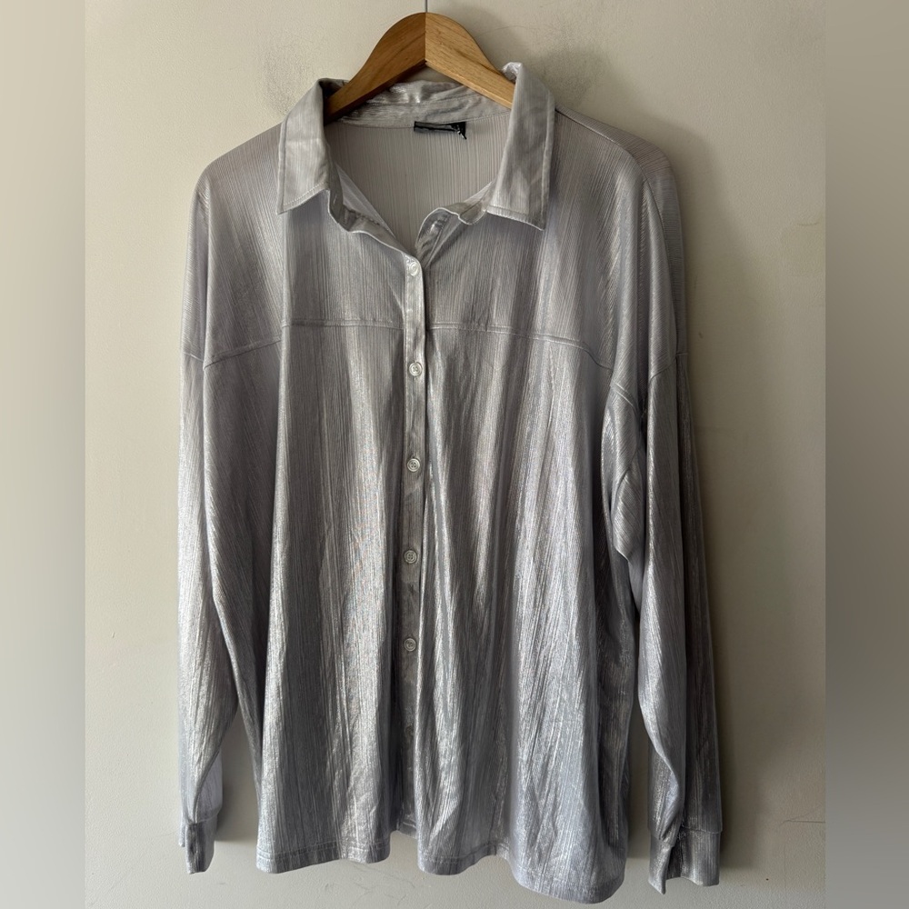 ASOS Metallic Silver Button-Front Blouse
